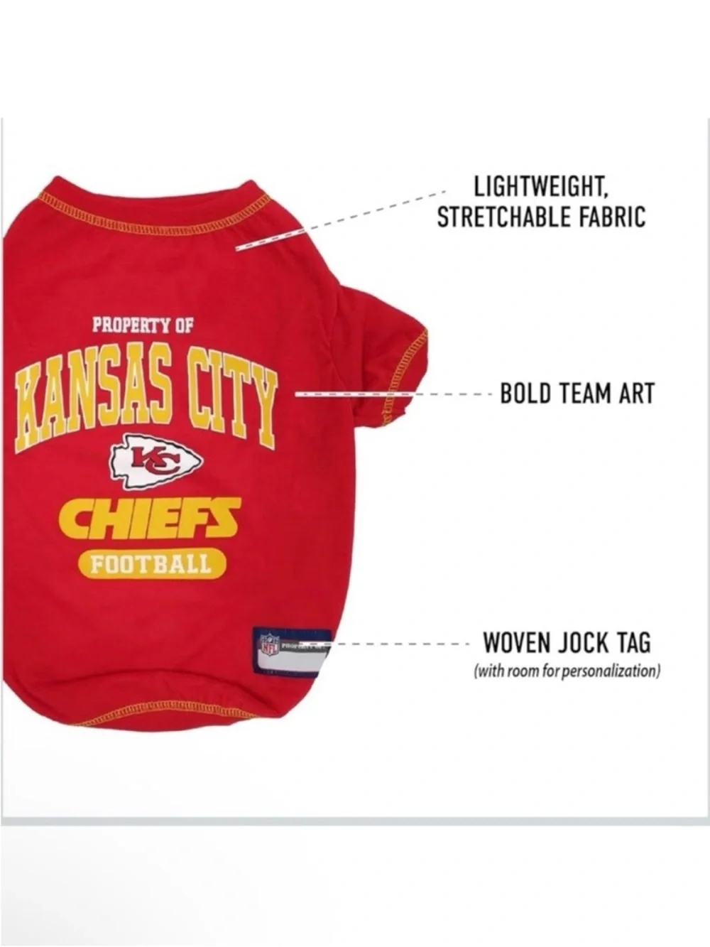 🆕- NFL Kansas City Chiefs Dog T-shirt Large. - Licensed Shirt for Team.